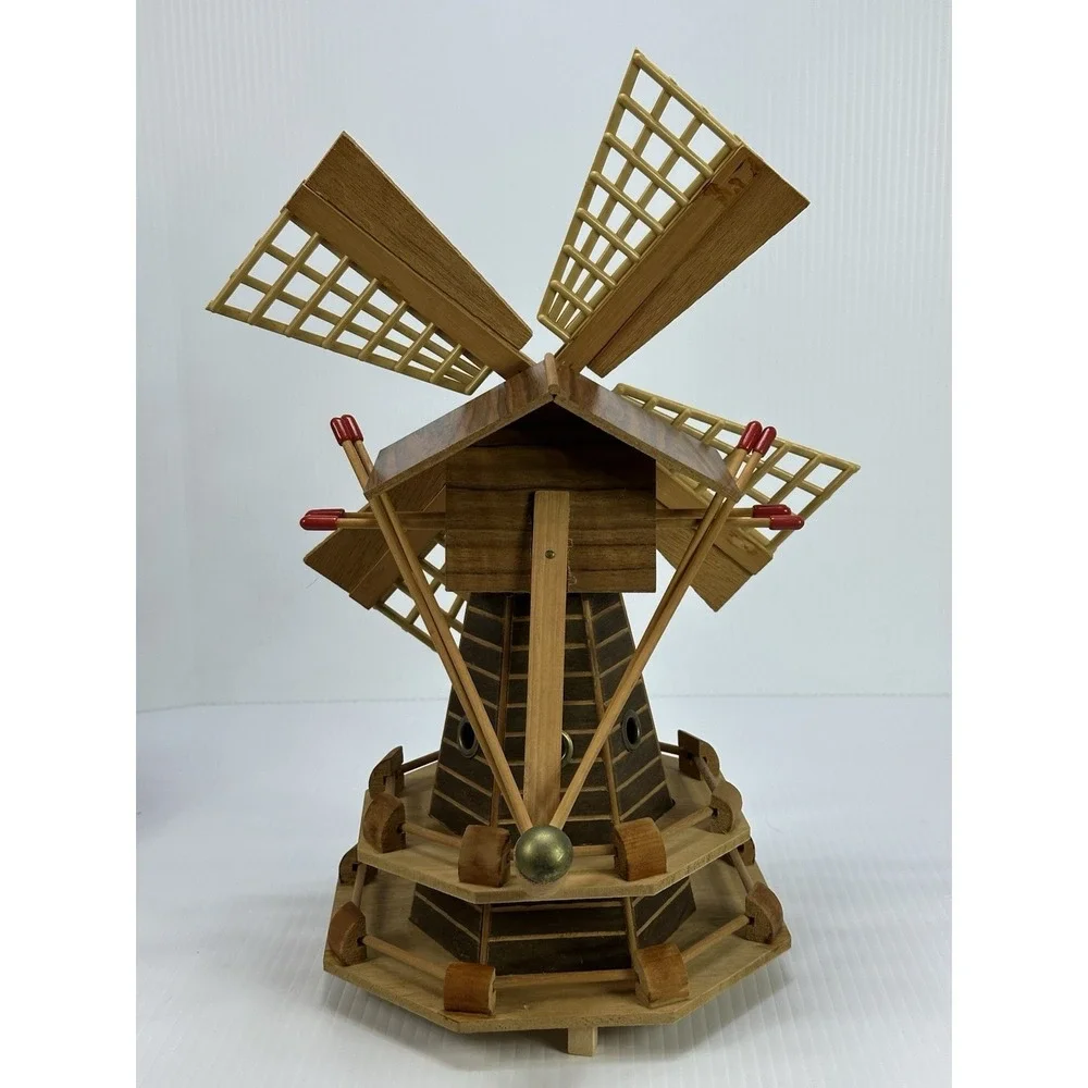 Vintage Wooden Electric Windmill Lamp Light Up Décor‎ Handmade Aruba